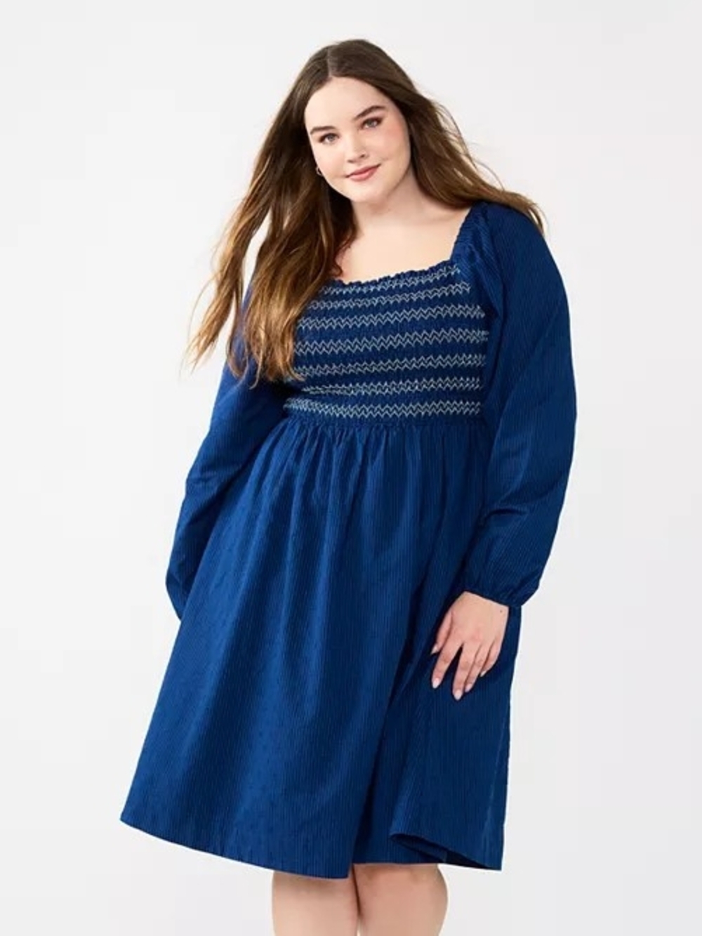 Draper James RSVP Navy Smocked Square-Neck Midi Dress